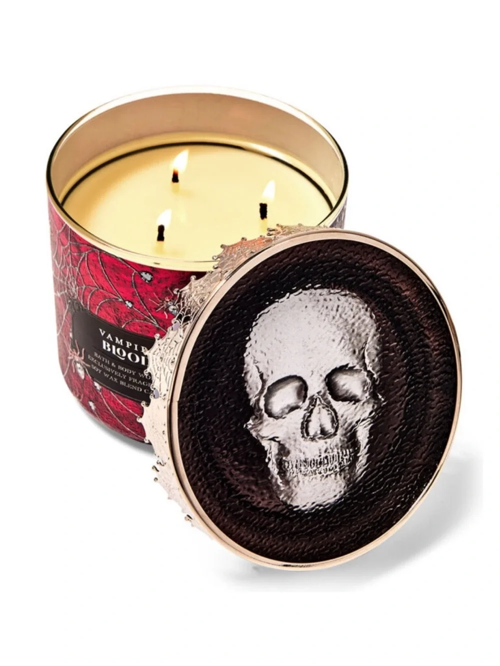 Bath & Body Works Vampire Blood 3 Wick Candle With Decorative Skull Lid
